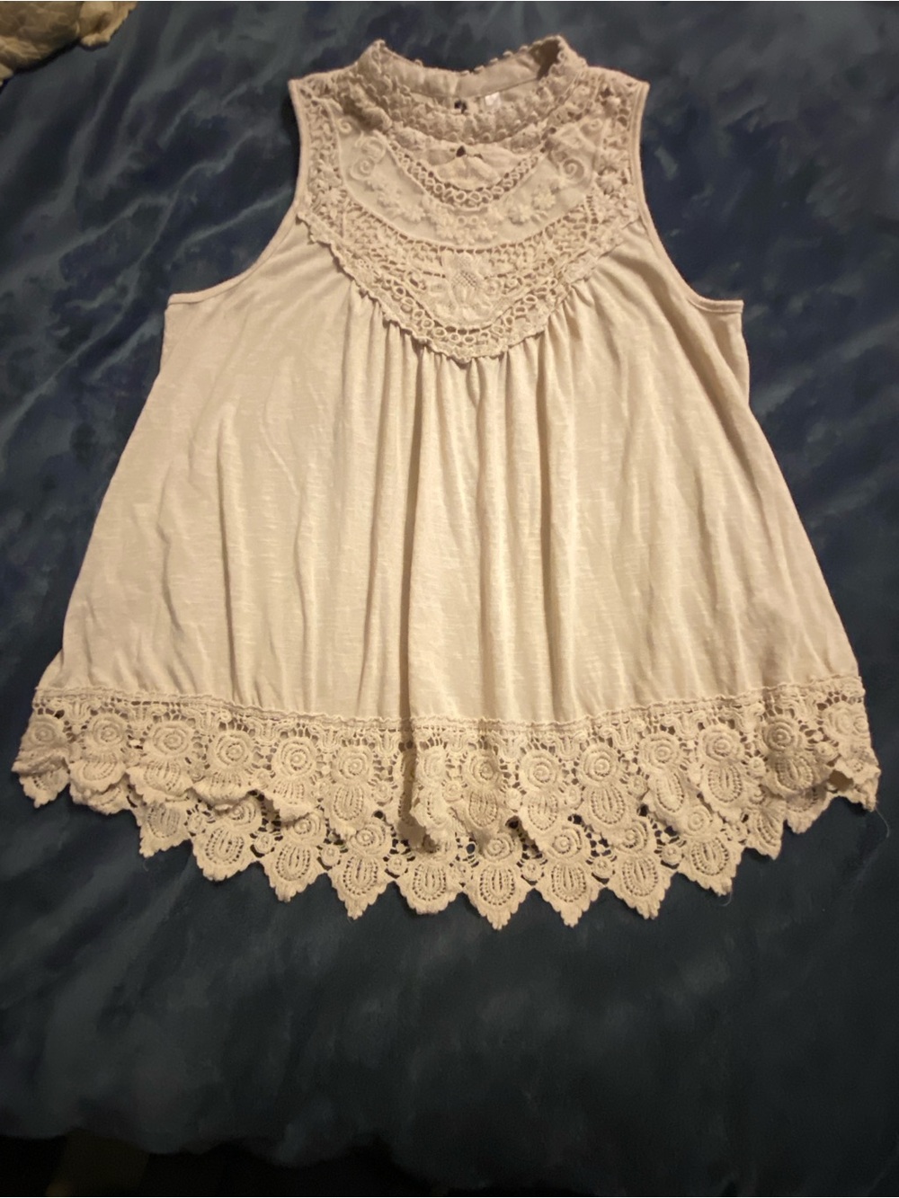 Xhilaration Beige Crochet Yoke Tank Top